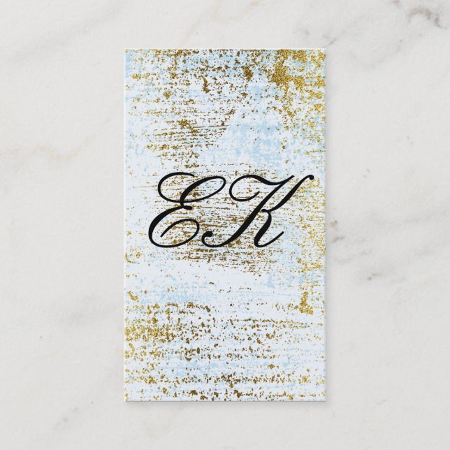 Elegant Monogram Script Gold Grunge Blue Texture Business Card (Front)