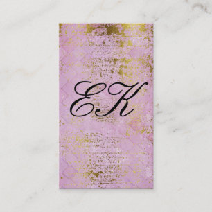 Elegant Monogram Script Gold Grunge Pink Tiles Business Card