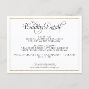 Elegant Monogram Script Gold Wedding Details Enclosure Card