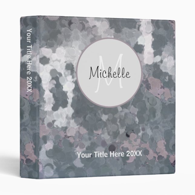 Elegant Monogram Script Grey Pink Personalize Binder (Front/Spine)