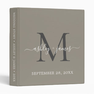 Elegant Monogram Script Grey Wedding Binder