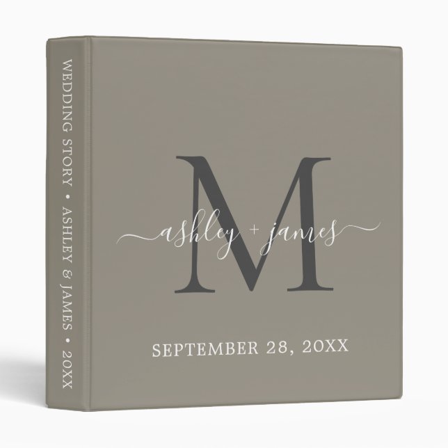 Elegant Monogram Script Grey Wedding Binder (Front/Spine)