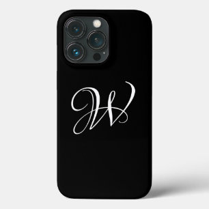 Elegant monogram script initial letter black iPhone 13 pro case