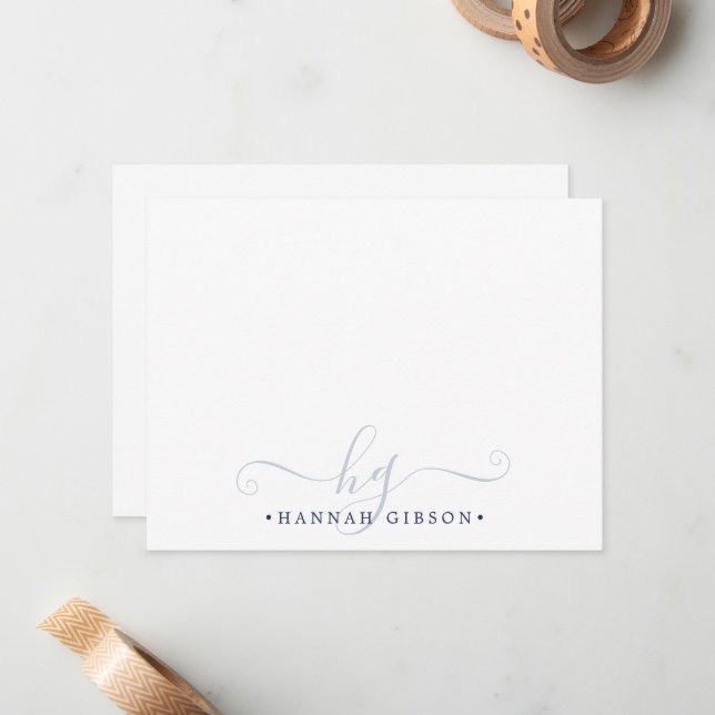 Elegant Monogram Script Initials Navy Blue Card (Front/Back In Situ)