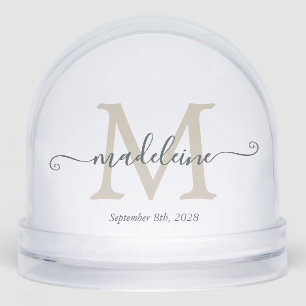 Elegant Monogram Script Name Custom Date Snowglobe
