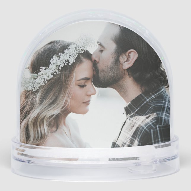 Elegant Monogram Script Name Date Photo Wedding Snowglobe (Back)
