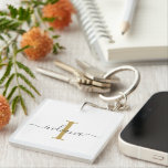 Elegant Monogram Script Name Modern Keychain<br><div class="desc">Gold Grey Monogram Script Name Modern keychain you can easily edit with your name and initial by clicking the "Personalize" button. Completely change the colours of the text and background when you select the "Customize this" link.</div>