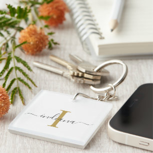 Elegant Monogram Script Name Modern Keychain