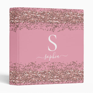 Elegant Monogram Script Name Pink Glitter Binder