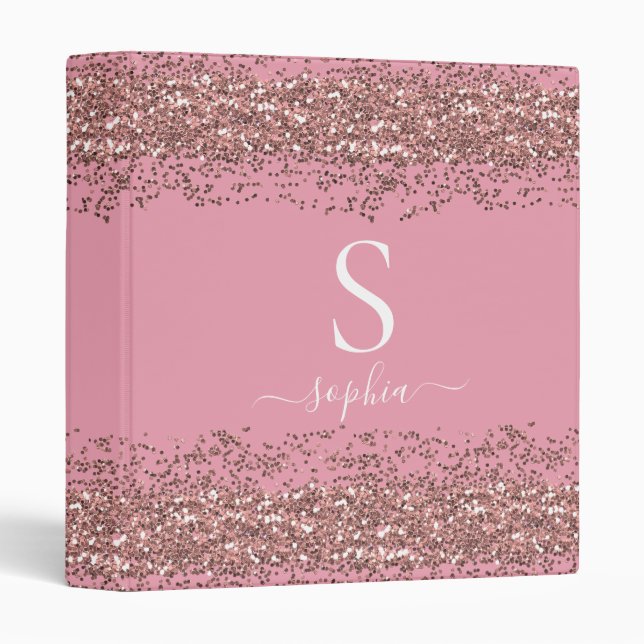 Elegant Monogram Script Name Pink Glitter  Binder (Front/Spine)