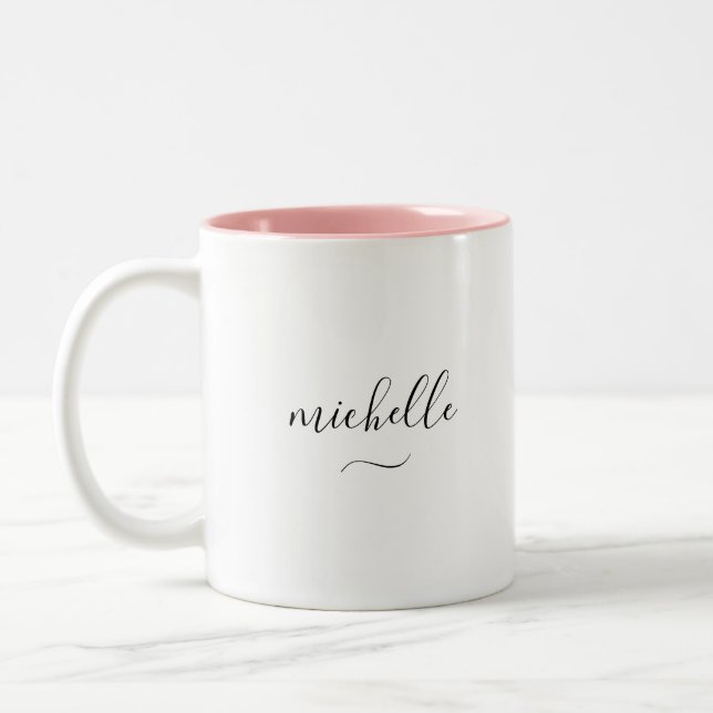 Elegant Monogram Script Name Swash Two-Tone Coffee Mug (Left)