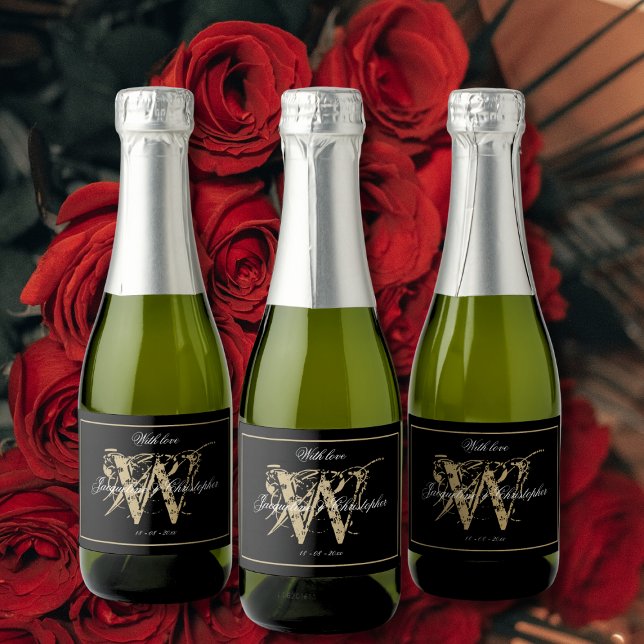 Elegant Monogram Script Names Classic Wedding Mini Sparkling Wine Label (Elegant Monogram Script Names Classic Wedding Mini Sparkling Wine Labels.)