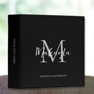 Elegant Monogram Script Office School Black Binder