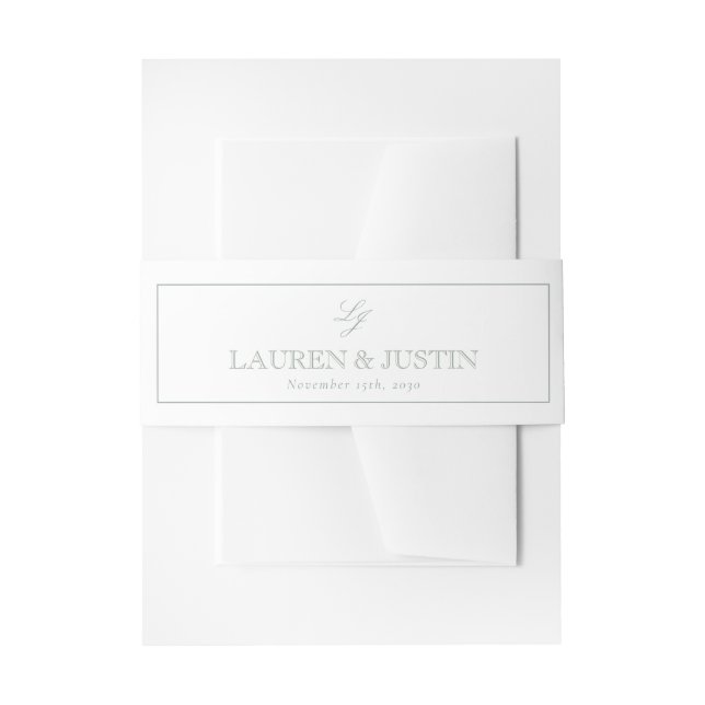 Elegant Monogram Script Sage Green Simple Wedding Invitation Belly Band (Front Example)
