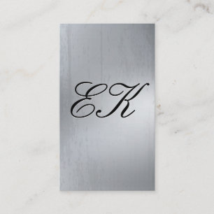 Elegant Monogram Script Silve Metal Shine Texture Business Card