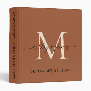 Elegant Monogram Script TerraCotta Ivory Wedding Binder
