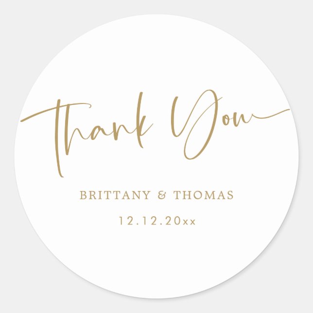 Elegant Monogram Script Thank You Wedding Classic Round Sticker (Front)