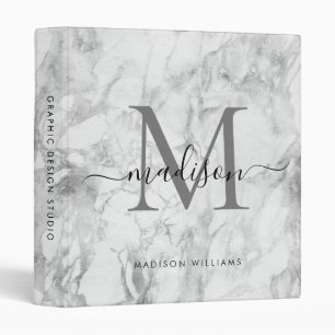 Elegant Monogram Silver Gray Marble Girly Script Binder