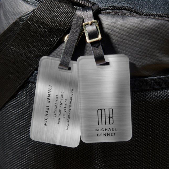 Elegant Monogram Silver Grey Luggage Tag (Elegant Monogram Silver Gray Luggage Tag)