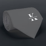 Elegant Monogram | Silver | One-Sided Tie<br><div class="desc">An elegant necktie featuring a bold white monogram across a black background. On top of this monogram sits your first or last name spelled out in all capitals. Over 40 unique colors are available in both one-sided and two-sided versions. You can browse them by clicking the collection link. If you...</div>