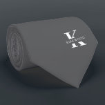 Elegant Monogram | Silver | One-Sided Tie<br><div class="desc">An elegant necktie featuring a bold white monogram across a black background. On top of this monogram sits your first or last name spelled out in all capitals. Over 40 unique colors are available in both one-sided and two-sided versions. You can browse them by clicking the collection link. If you...</div>