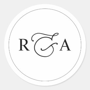 Elegant Monogram Simple Black and White Classic Round Sticker