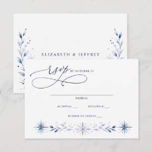 Elegant Monogram Snowflakes Blue Winter Wedding RSVP Card