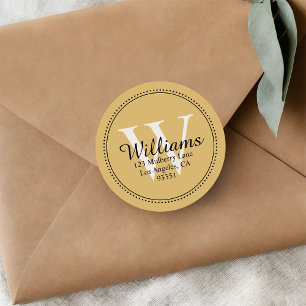 Elegant Monogram Solid Gold Return Address Classic Round Sticker
