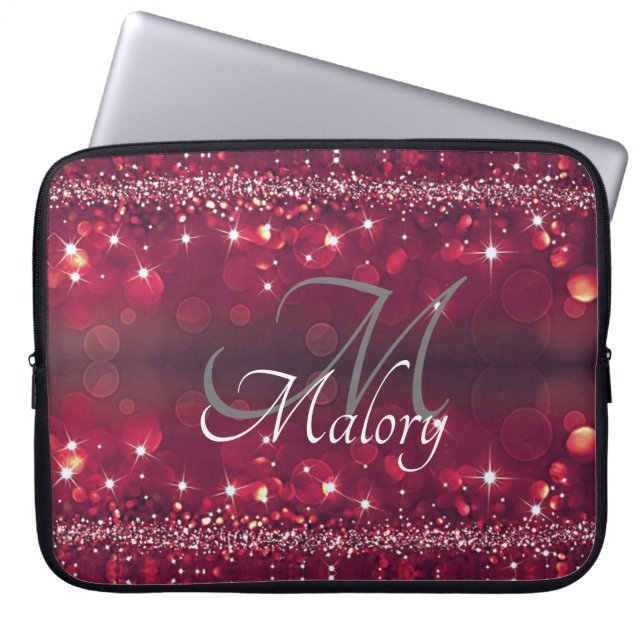 Elegant Monogram Sparkle Personalized Laptop Case (Front)