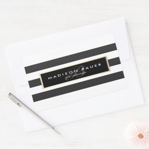 Elegant Monogram Striped Black and White Sticker