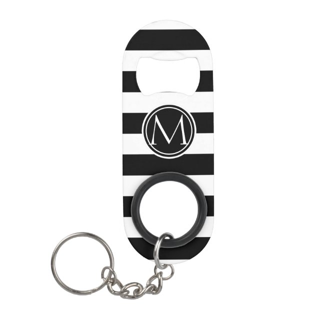 Elegant Monogram Striped Mini Bottle Opener (Front)