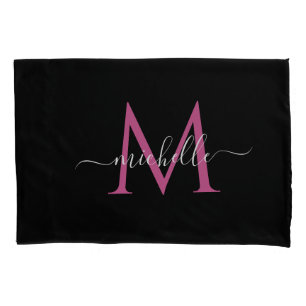 elegant Monogram stylish lettering black Pillowcase