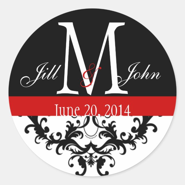 Elegant Monogram & Swirls Wedding Seal Red (Front)
