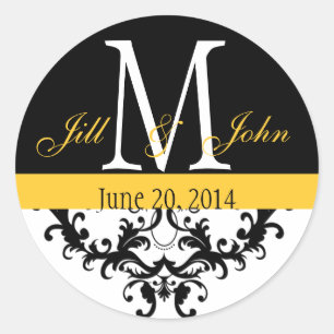 Elegant Monogram & Swirls Wedding Seal Yellow