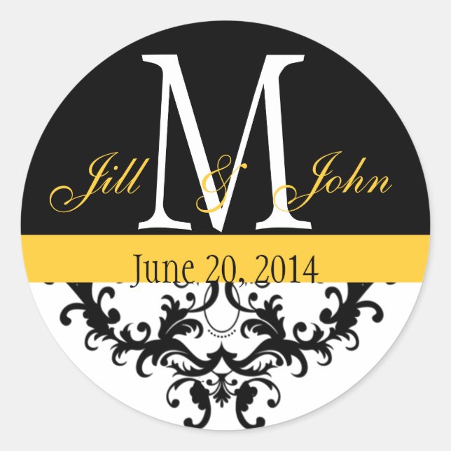 Elegant Monogram & Swirls Wedding Seal Yellow (Front)