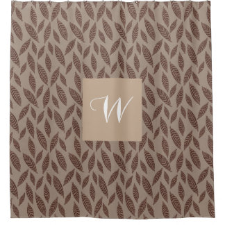 Elegant Monogram Tan & Cream Block Print Leaves 