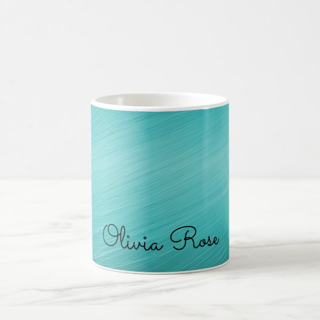 Elegant Monogram Teal Aqua Script Name Coffee Mug (Center)