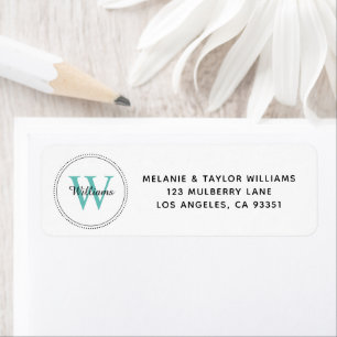 Elegant Monogram Teal Green Return Address Label