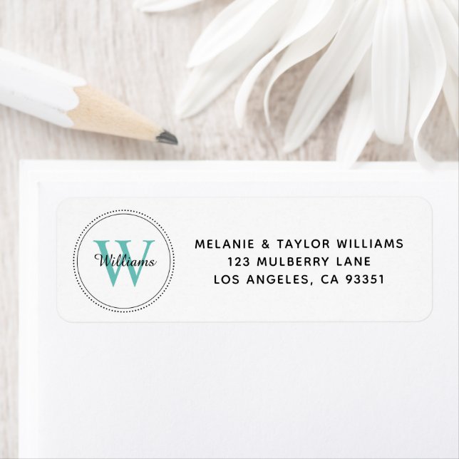 Elegant Monogram Teal Green Return Address Label (Insitu)