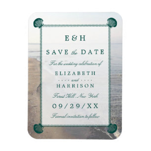 Elegant Monogram, Teal Scallop Beach Save The Date Magnet