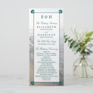 Elegant Monogram & Teal Scallop Beach Wedding Program