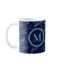 Elegant monogram teal turquoise berry pattern