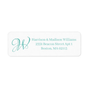Elegant Monogram teal white custom Return Address 
