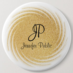 Elegant Monogram Template Faux Gold Glitter Look 6 Inch Round Button