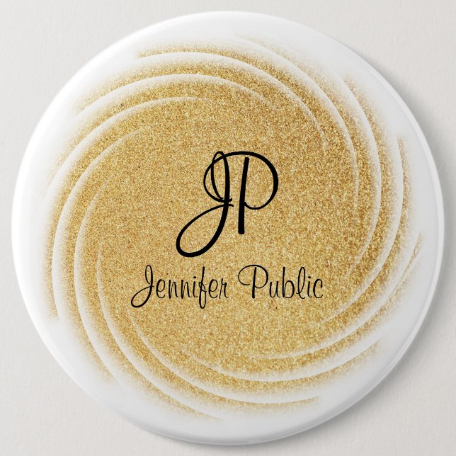 Elegant Monogram Template Faux Gold Glitter Look 6 Inch Round Button (Front)