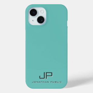 Elegant Monogram Template Light Teal Blue Green iPhone 15 Case