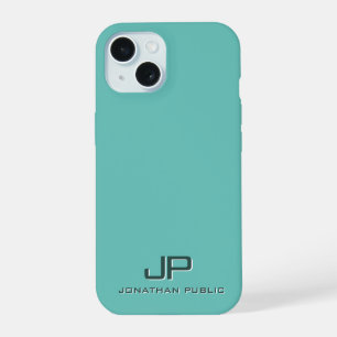 Elegant Monogram Template Light Teal Blue Green iPhone 15 Case