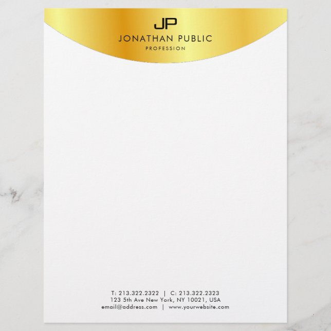 Elegant Monogram Template Metallic Look Faux Gold Letterhead (Front)