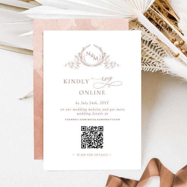 Elegant Monogram Terracotta RSVP Online QR Code  Enclosure Card (Creator Uploaded)