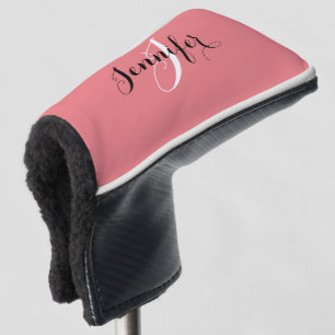 Elegant Monogram Trendy Coral Pink Womens Golf Head Cover
